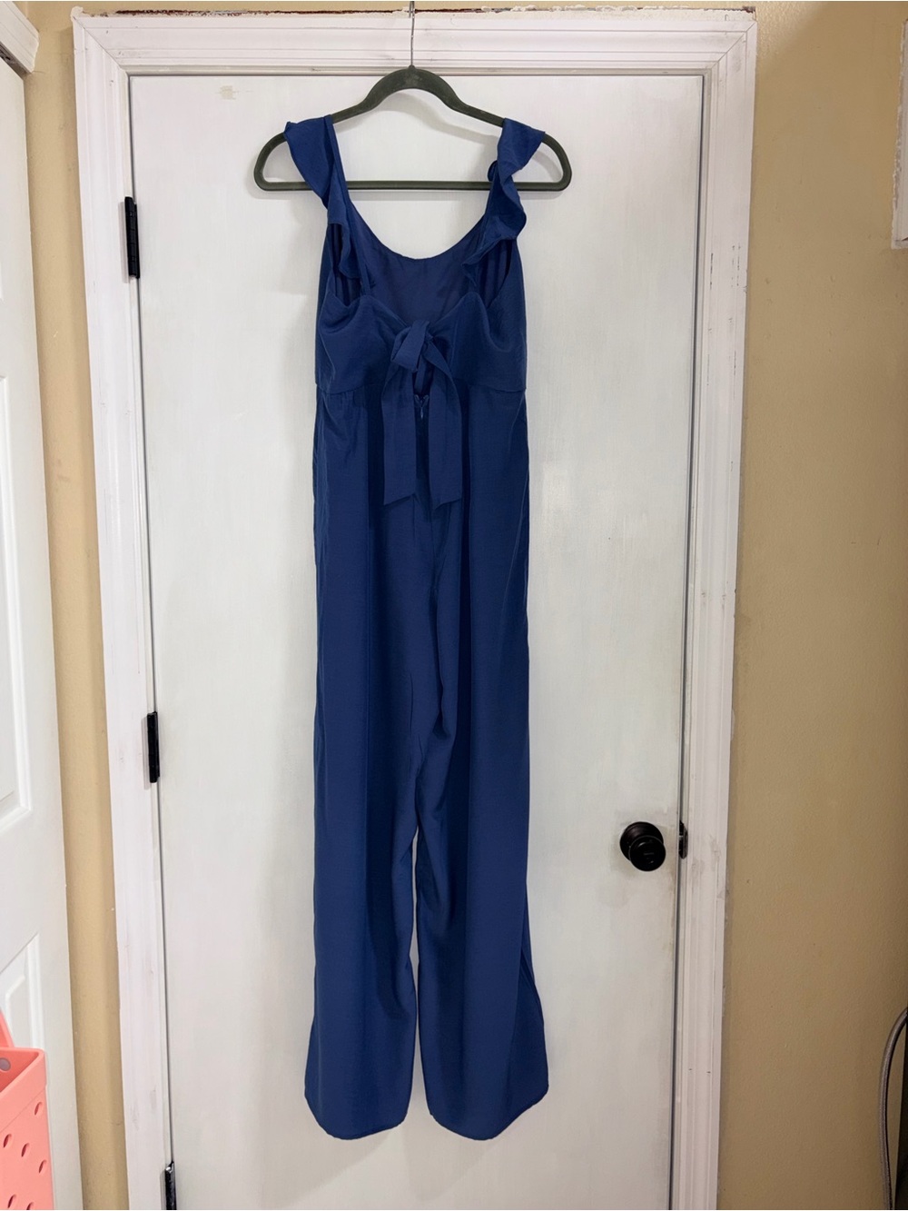 ee:some Blue Wide Leg Jumpsuit Ruffle Tie Front Bow Size M